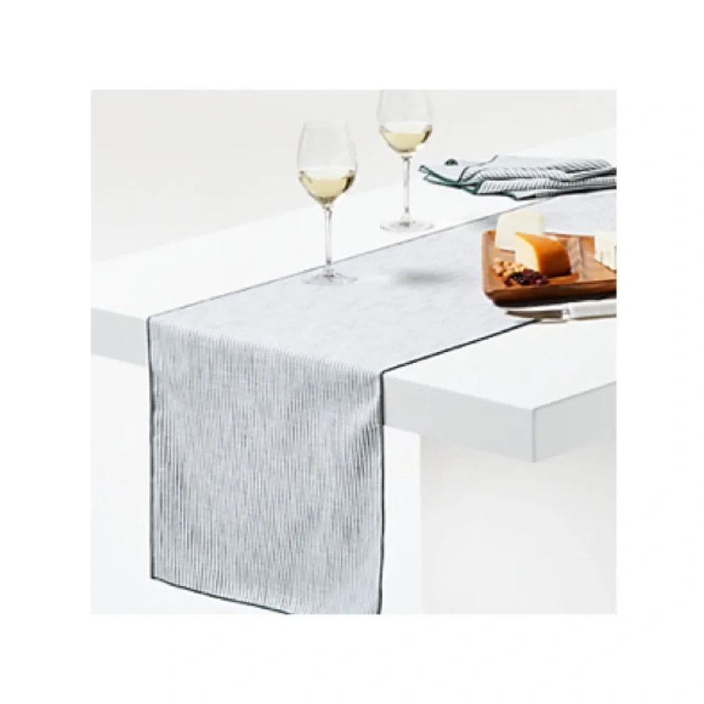 New! Crate&Barrel Mercer Merrow-Stitch Green Stripe Table Runner 120”